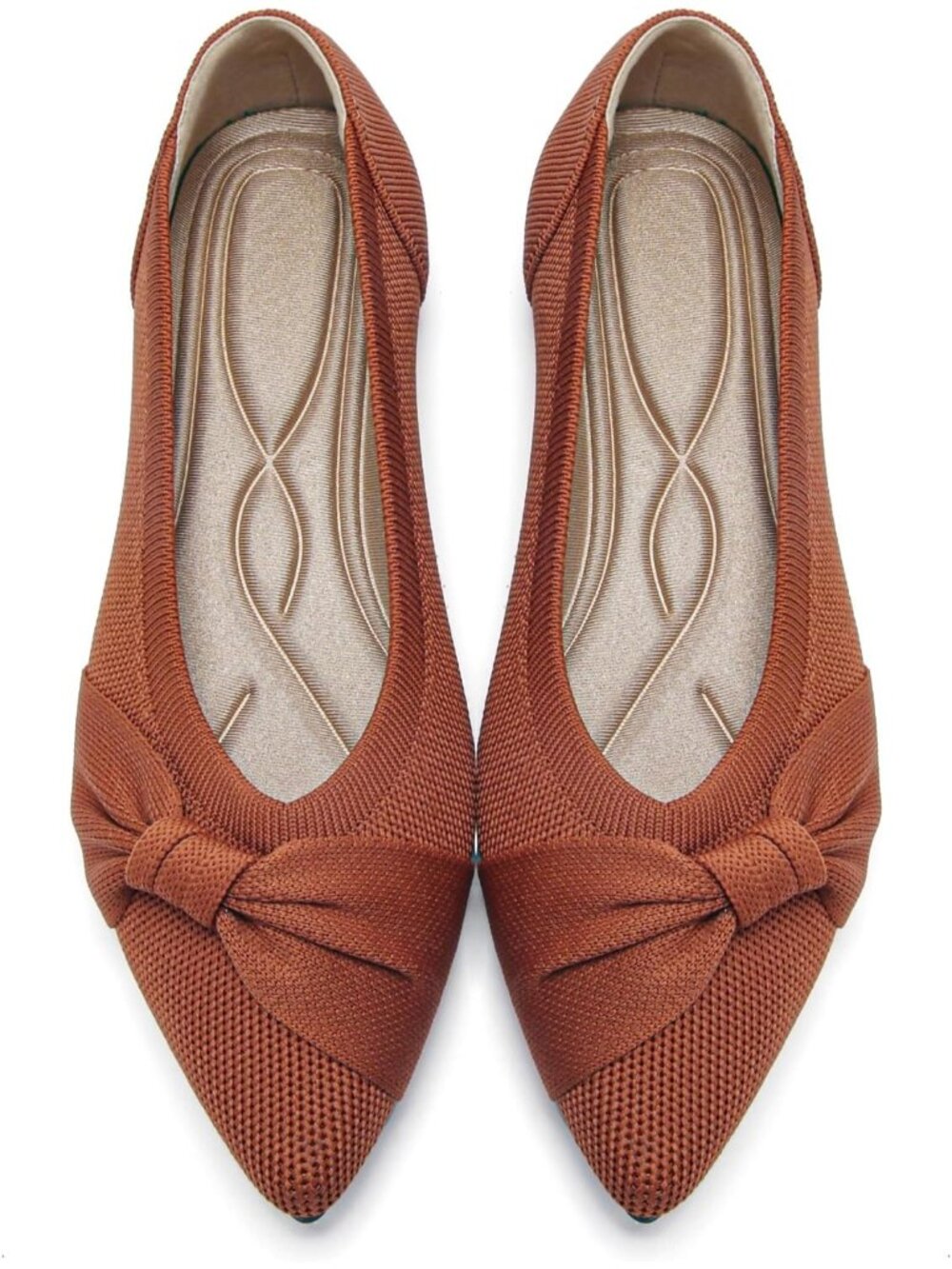 Women's Brown Pointed Toe Comfortable Knit Lightweight Casual Ballet Flat Shoes